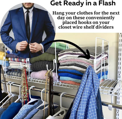 Evelots 4 Pack Wire Shelf Dividers with Removable Hooks, Extra Closet Storage & Organization for Home or Office
