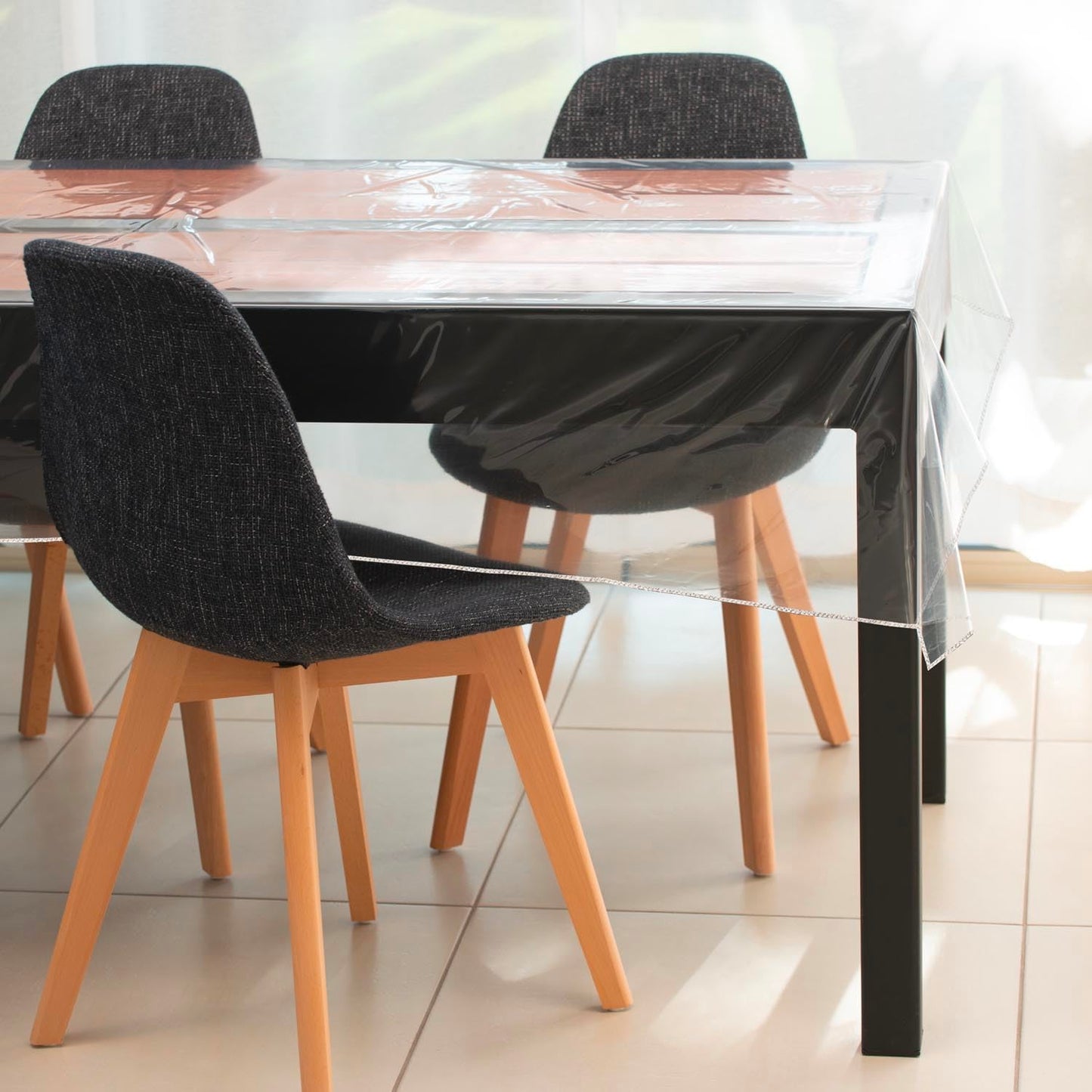 Soleil d'ocre Square Tablecloth 180 x 180 cm Crystal, Polyvinyl Chloride (PVC), Transparent/Green