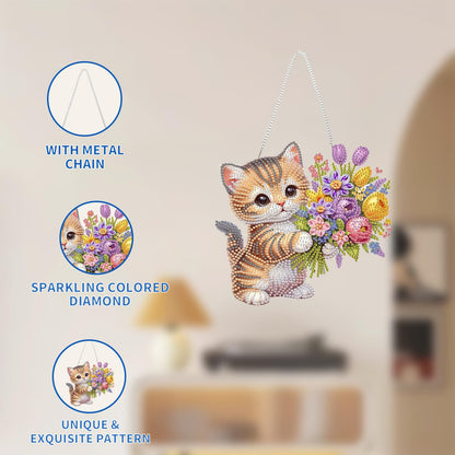 AIBOERL Diamond Art Hanging Kit for Adult,Special Shaped Rhinestone,Double Sided 5D DIY Acrylic Diamond Art Painting Window Pendants Home Garden Wall Hanging Kits Hanging Ornament (Cat)