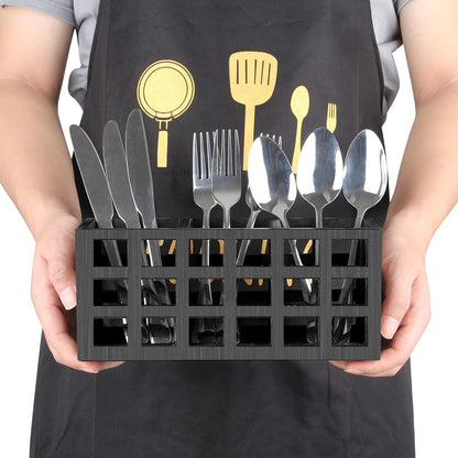 Ayiaren Farmhouse Wooden Silverware Utensil Caddy, Cutlery Holder Organizer for Kitchen Countertop and Table
