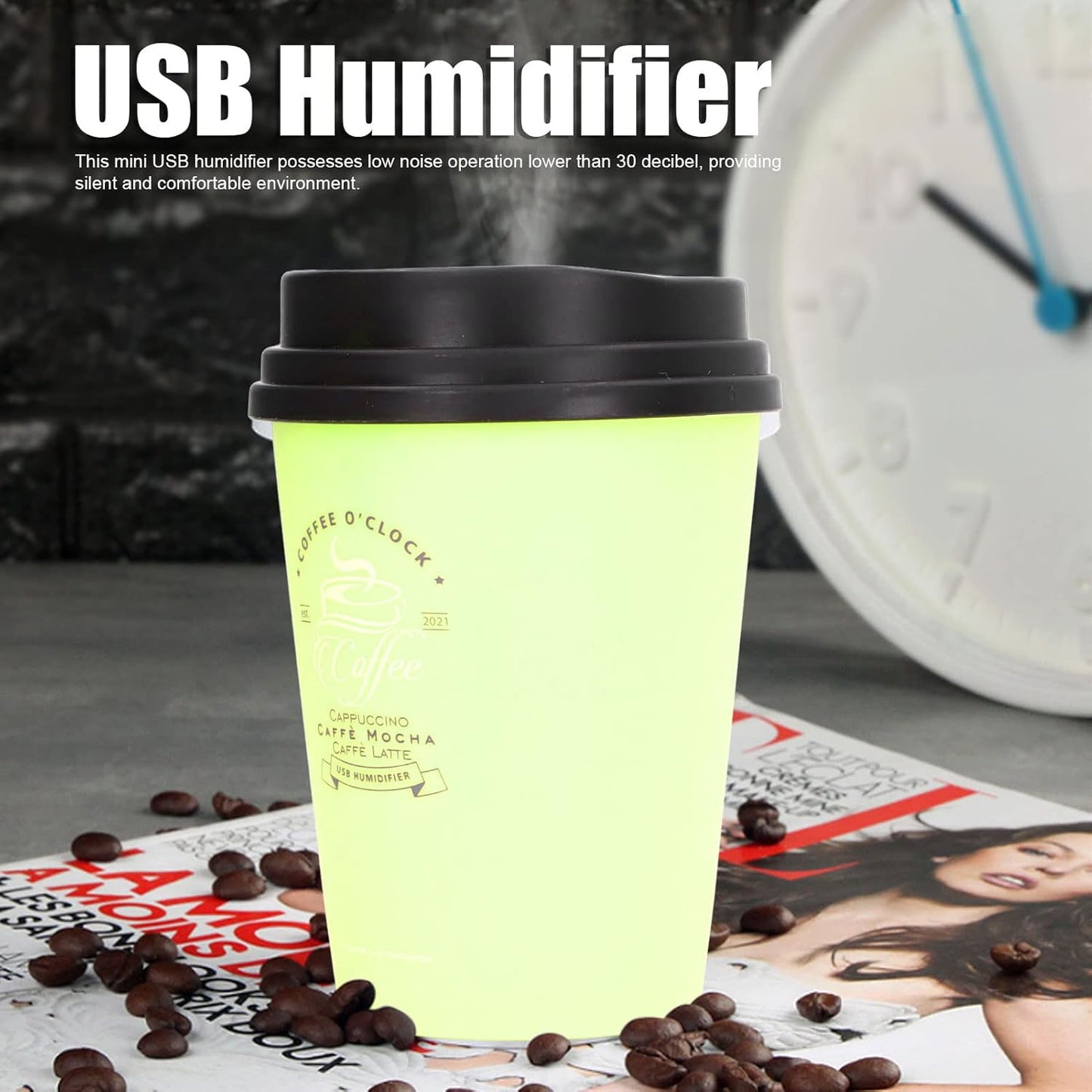 Humidifiers for Bedroom, 300ml Cool Mist USB Mini Cute Coffee Cup Humidifier, Auto Shut-Off for Plant, Office (Green)