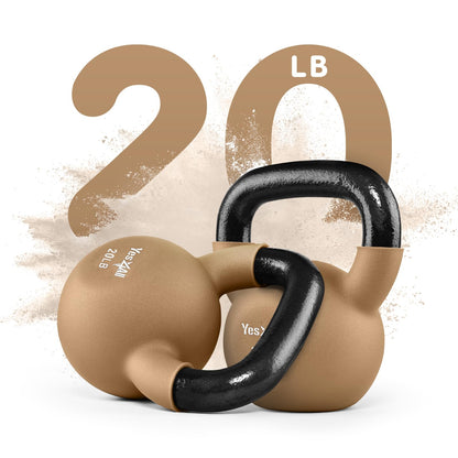 Yes4All Kettlebell, 5-65 LB Neoprene Coated Cast Iron Kettlebells, Wide Grip Handle & Flat Bottom for Swings, Squats, Deadlifts, Push Ups & Full Body Training at Home Gym - Single & Set