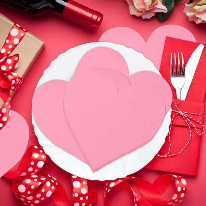 FOIMAS 100pcs Valentine Heart Paper Napkin,Disposable Pink Heart Cocktail Napkins for Anniversary Valentine's Day Party Wedding Birthday Table Decoration Supply