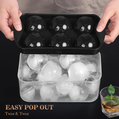Whiskey Ice Cubes Mold 2 Pack - Round Ice Cube Mold & Ice Ball Maker Set with Storage Bin, Ice Cube Trays with Lid, Tongs for Bourbon & Cocktails, Gifts for Whiskey Lover