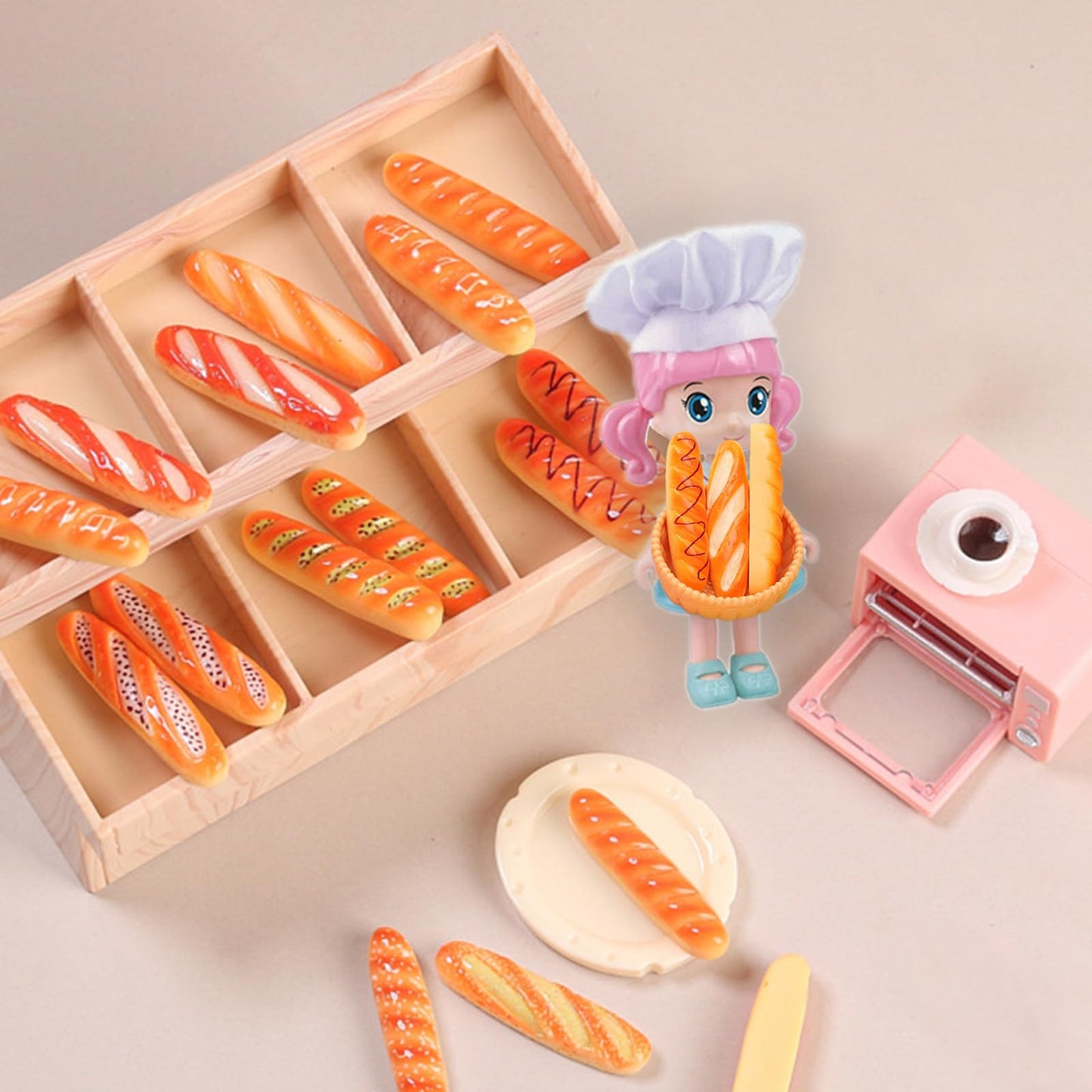 50Pcs Mini Fake Bread, Miniature Resin Food, Fake French Bread, Artificial Food Model for Mini House Kitchen Fairy Garden Cake Party Decor Display Props (Random Styles)