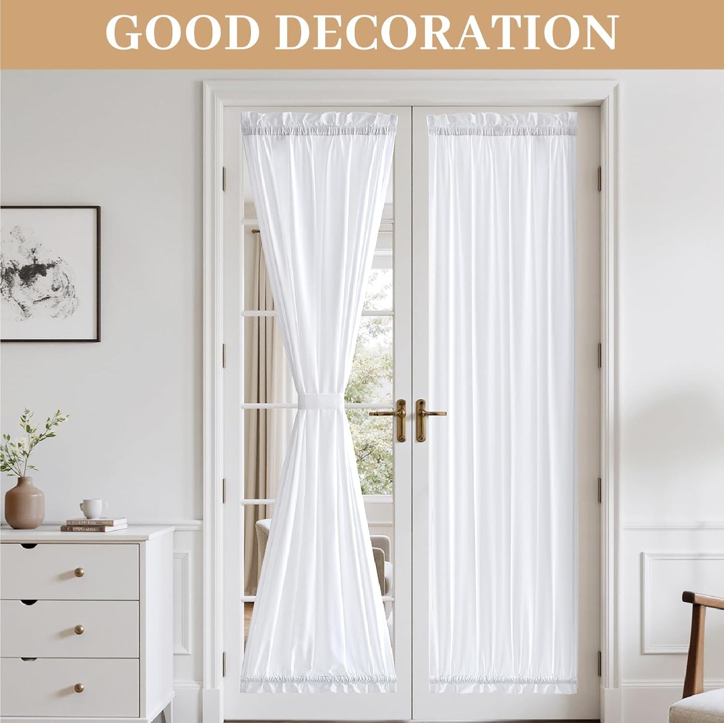 MIULEE French Door Curtains - Non-See-Through Privacy Light Filtering Sheer Drapes | White, 26 x 72 Inches, 2 Panels