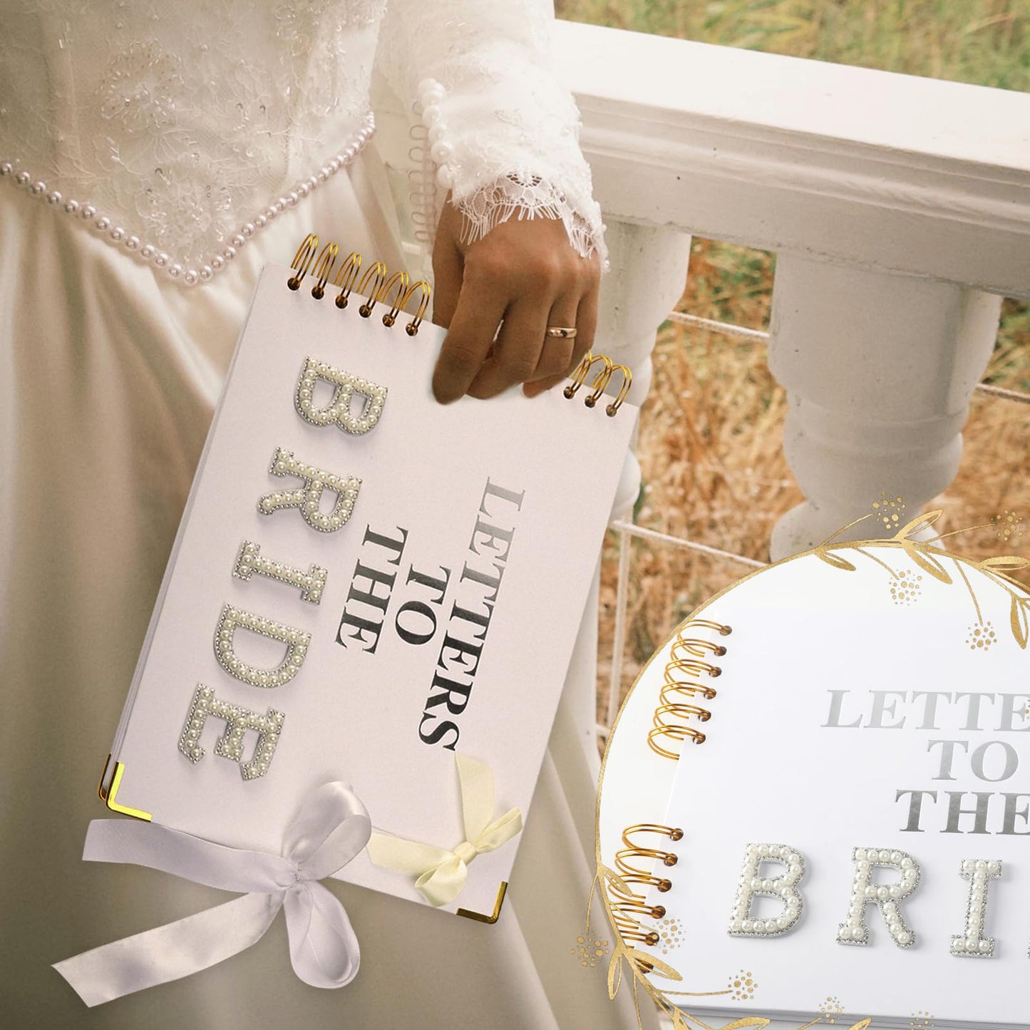 Letters to The Bride Scrapbook - 12.2 Inch Large Wedding Guest Book with PU Leather Cover - DIY Memory Book Kit for Bridal Shower Gift and Anniversary - Personalized Vow Journal with Stickers