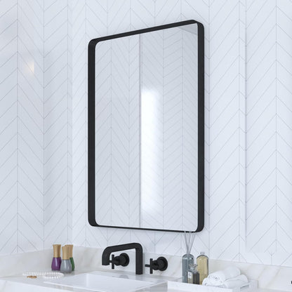 VocalStar Bathroom Mirror - 18 x 26 Inch Rounded Rectangle Metal Frame | Shatterproof Glass, Ultra-Flush Design