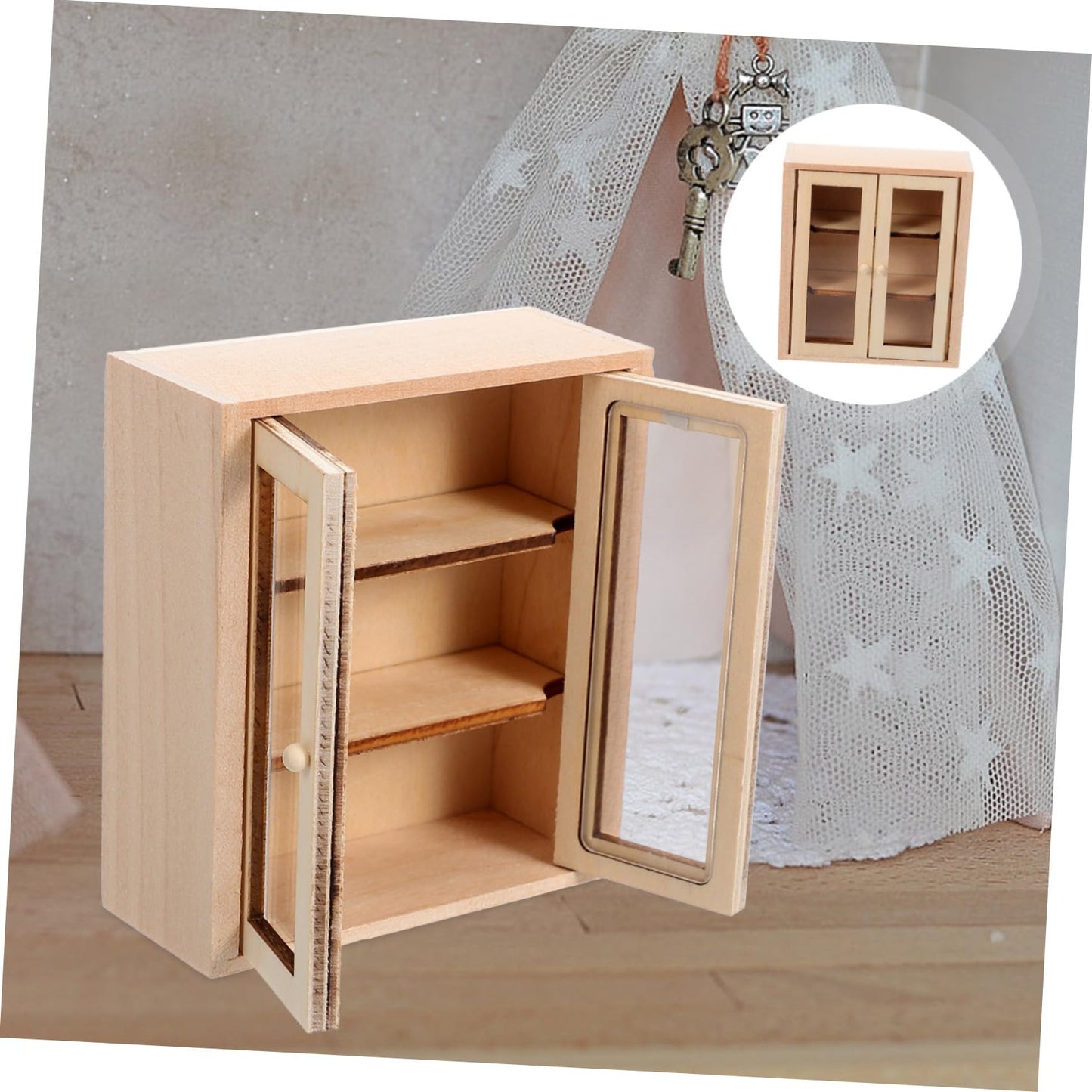 Toyvian Miniature Wooden Storage Cabinet, 3pcs 1:12 Scale Dollhouse Unfinished Wood Display Shelf Model Tiny Furniture Accessories for Doll House Bedroom Living Room Decor