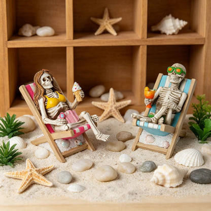 Summerween Skeleton Summer Decor - Resin Set of 2 Skeletons Summer Decorations for Home Tropical Themed Collectible Figurines for Beach Halloween Party & Home Decor Accents 2 x 4 x 4 Inches DiliComing