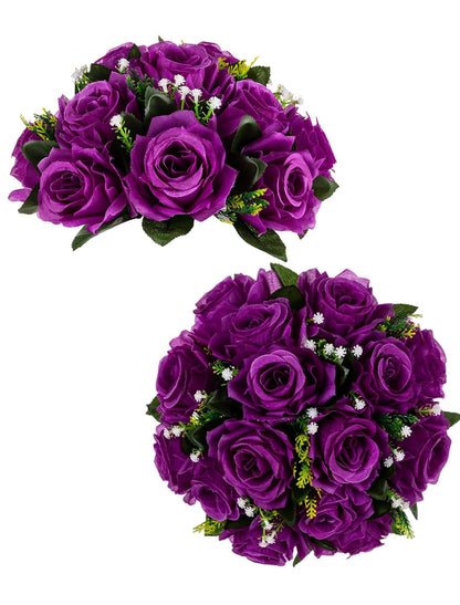 BLOSMON Flower Balls Wedding Rose Centerpieces: 2 Pcs Fake Flowers with Base White Kissing Balls Decor White Artificial Floral Arrangements Flower Bouquet of Roses Home Party Table DIY Decorations