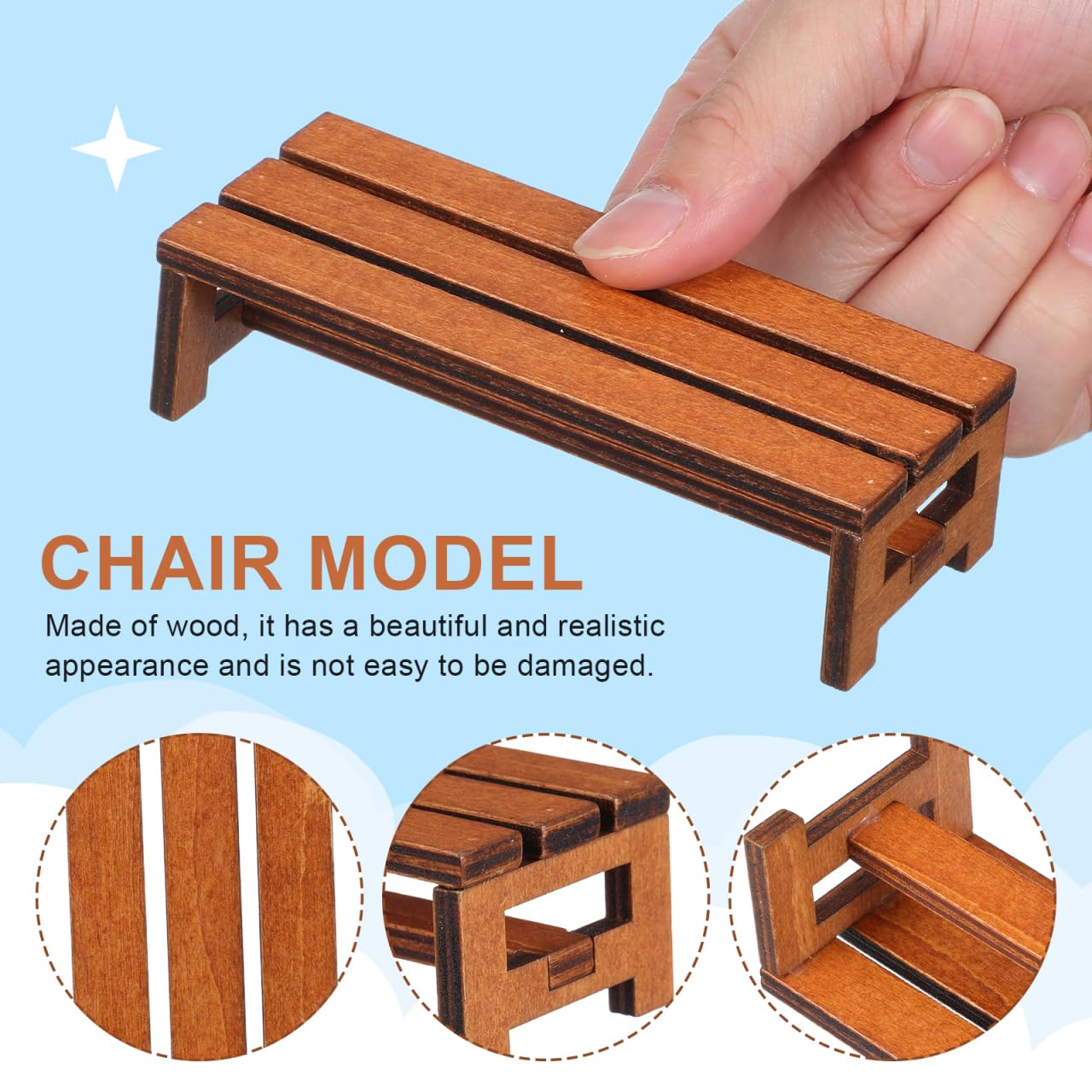 ibasenice 2Pcs Miniature Dollhouse Bench Set - 1:12 Scale Wooden Park Chair Furniture Accessories, Tiny Brown Garden Benches for Fairy Gardens, Christmas Village, Crafts, and Photography Props