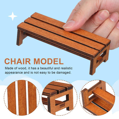 ibasenice 2Pcs Miniature Dollhouse Bench Set - 1:12 Scale Wooden Park Chair Furniture Accessories, Tiny Brown Garden Benches for Fairy Gardens, Christmas Village, Crafts, and Photography Props