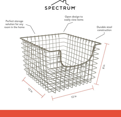 Spectrum Diversified Scoop Wire Basket, Vintage-Inspired Steel Storage for Kitchen, Pantry, Bathroom