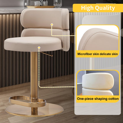 CAROCC Fireproof Leather Swivel Bar Stool Adjustable Airlift Counter Height Bar Stool Kitchen Dining Cafe Hydraulic Bar Chair with Padded Back，Gold Chromed Metal Base (1PCS Khaki)