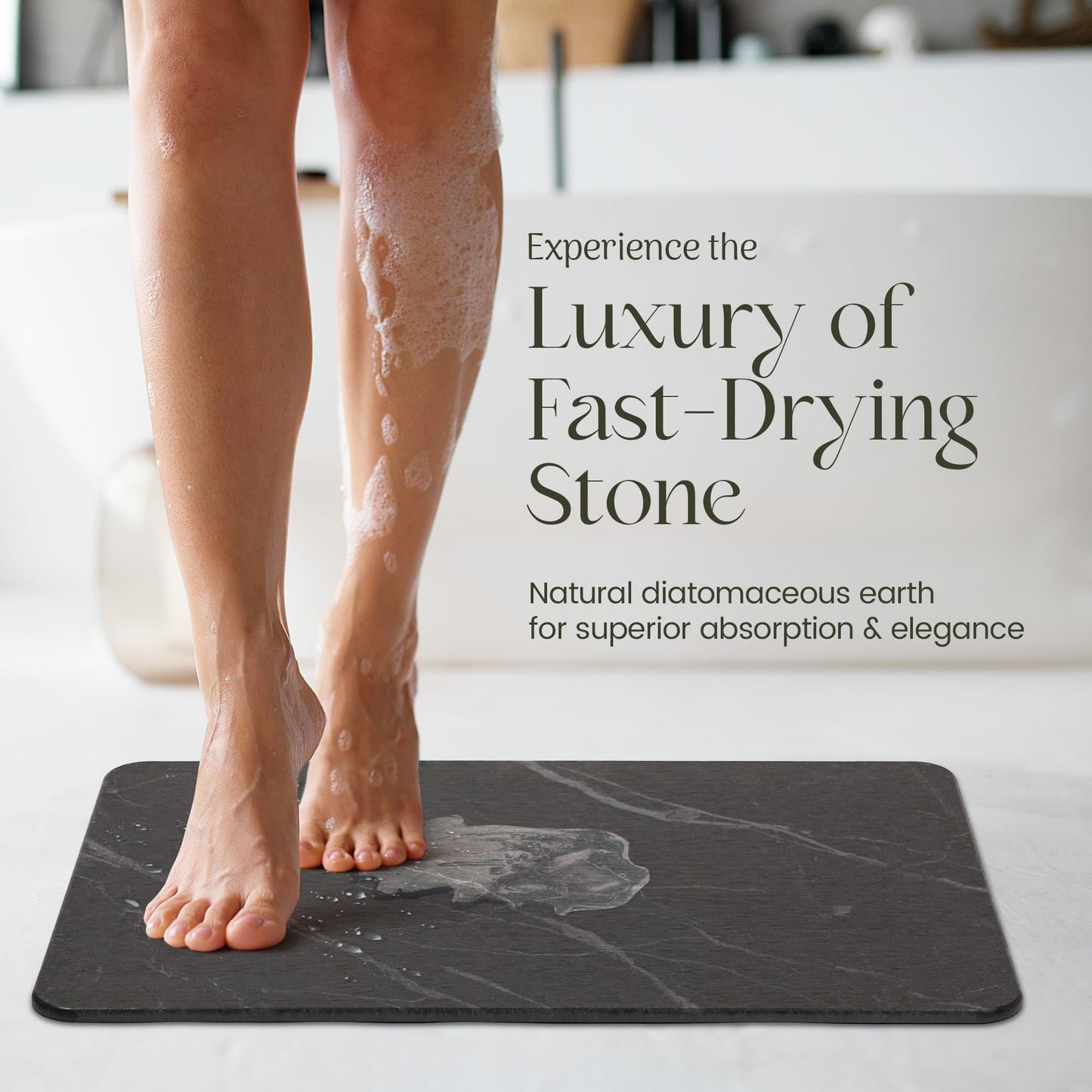Calivio Quick Dry Shower Stone Bath Mat, Super Absorbent & Non-Slip 24 x 16 Inch Diatomaceous Earth Mat, Durable & Easy to Clean Diatomite Bath Mat for Bathroom Floor/Kitchen (Charcoal)