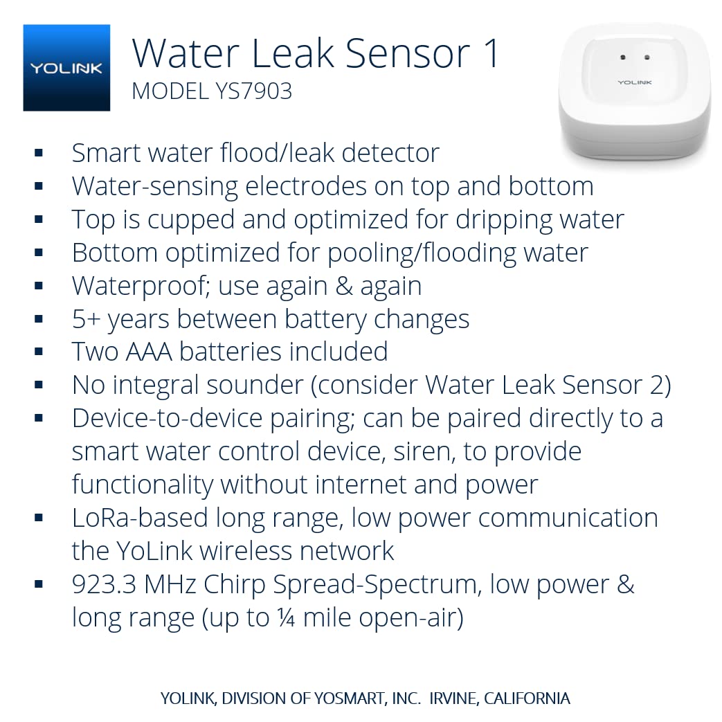YoLink Water Leak Detection Starter Kit, w/SpeakerHub Audio/Talking Hub & Water Leak Sensors, LoRa Up to 1/4 Mile Open-Air Range, SMS/Text, Email & Push Notifications, w/Alexa, IFTTT, Home Assistant