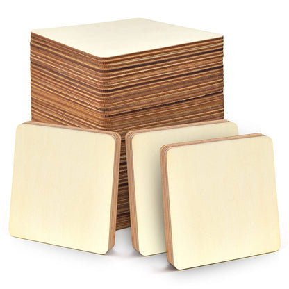 60 Pieces 5 Inch Unfinished Wooden Square Blank Natural Wood Slices Wooden Cutout Tiles for DIY Crafts Home Decoration Painting Staining