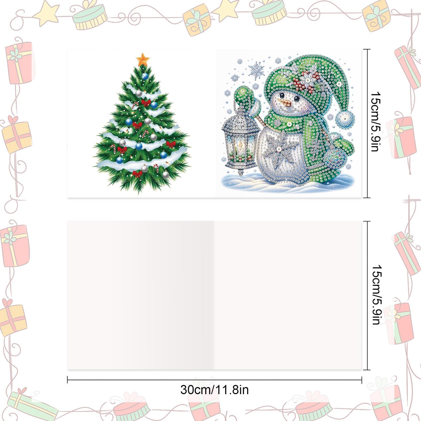 MVVMTOP 8pcs Christmas Diamond Painting Greeting Cards Christmas snowman & penguin, for Blessings and Wishes, Special Shape Crystal Partial Mosaic Making Craft, Paper Material, DIY Gifts for Holiday