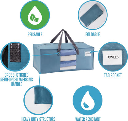 VENO 2 Pack Moving Bags, Heavy-Duty Storage Totes, Extra Large Durable Laundry Bags for Clothes (Light Blue Matte)