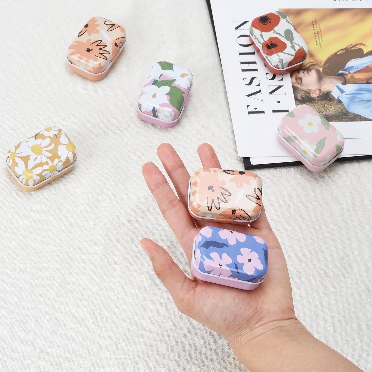 YGFRSTO 32 Pack Mini Floral Tin Boxes with Hinged Lids - Compact Storage Boxes for Small Items, Gift Wrap, Pill Cases or Mint Tins