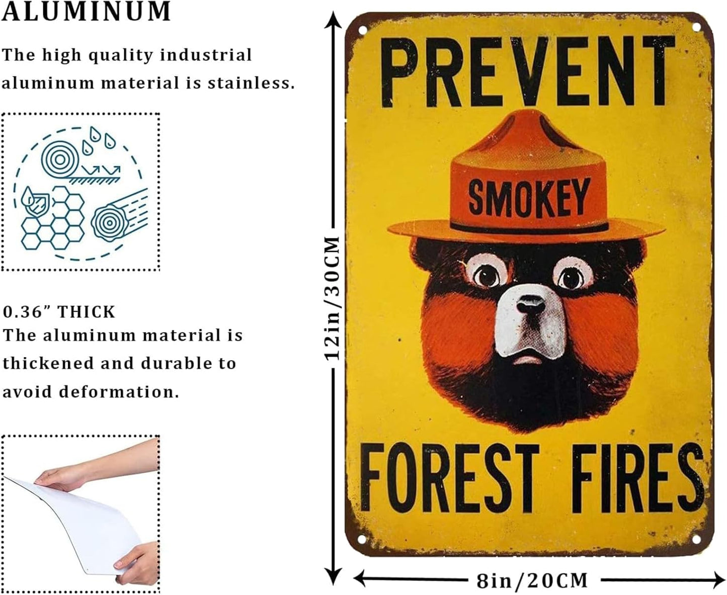 CCPARTON Smokey Bear Prevent Forest Fires Metal Tin Sign, Retro Wall Decor 8x12 Inch