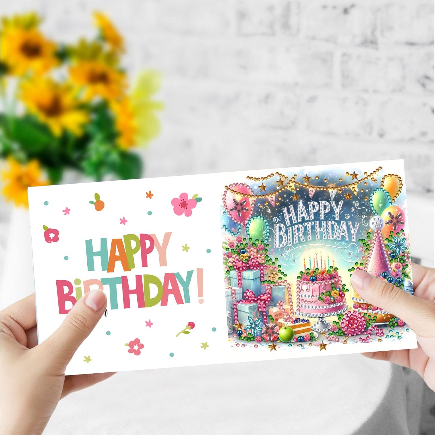 DIY Diamond Greeting Cards Set, 5D DIY Diamond Art Painting Festival Style Greeting Card, DIY Christmas Card Making Kits for Family Friends Handmade Gift-#28-Birthday
