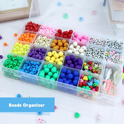 Megoogo 2pack 24 Grid Clear Plastic Bead Organizer Box with Adjustable Dividers, Bead Organizers and Storage Container Box with 2 Label Sticker for Craft Buttons Fishing Tackles Tools Hair Accessories
