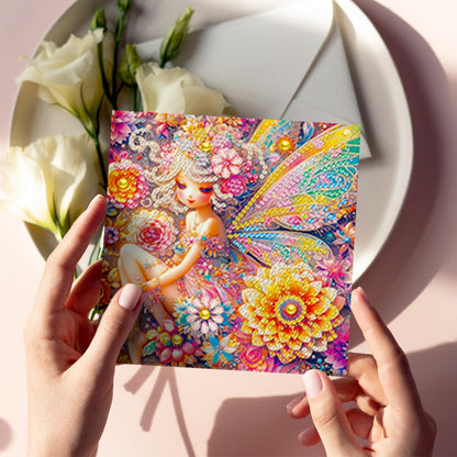 pigpigboss 6 Packs Fairy Diamond Painting Art Greeting Card with Envelope, Butterfly Flower Diamond Painting Greeting Card, Angel Wings Birthday Cards with Diamonds for Adult Birthday Blessing