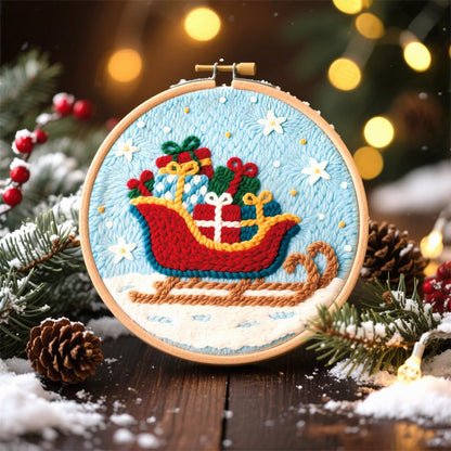 ACRNIGHEET 6Pcs Christmas Punch Needle Kits for Adults Beginners, 6.7" Diameter Punch Needle Embroidery Kit Include Instructions Pre-Printed Pattern Embroidery Hoop Yarns Needles DIY Crafts Gifts Idea