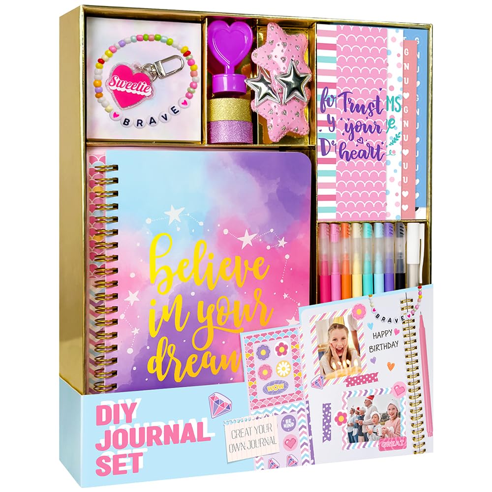 Nollh DIY Journal Kit for Girls - 200+PCS Teen Tween Girl Gifts Trendy Stuff, Stocking Stuffers, Scrapbook Supplies Stationery Set, Art Crafts Kit - Ideal Gifts for 8 9 10 11 12 13 14 Year Old Girl