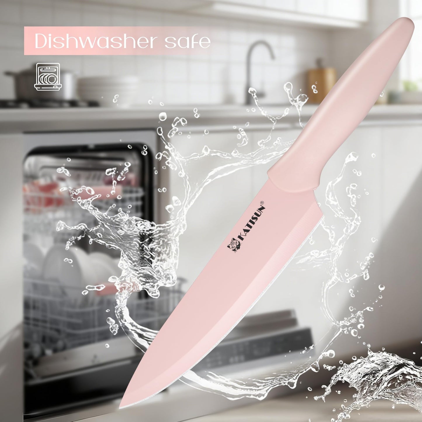Knife Set, 15 Pieces Knives Sets for Kitchen with Block, Dishwasher Safe Kitchen Knife Set with Built in Sharpener Block, German High Carbon Stainless Steel Knife Block Set with Pink Nonstick Coating