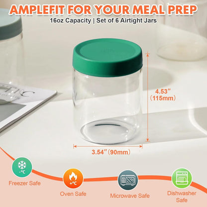 iyayayuanyuan 16oz (6 Pack) -20C, 230C Frozen Premium Borosilicate Glass Meal Prep Jars with Airtight Lids - Freezer