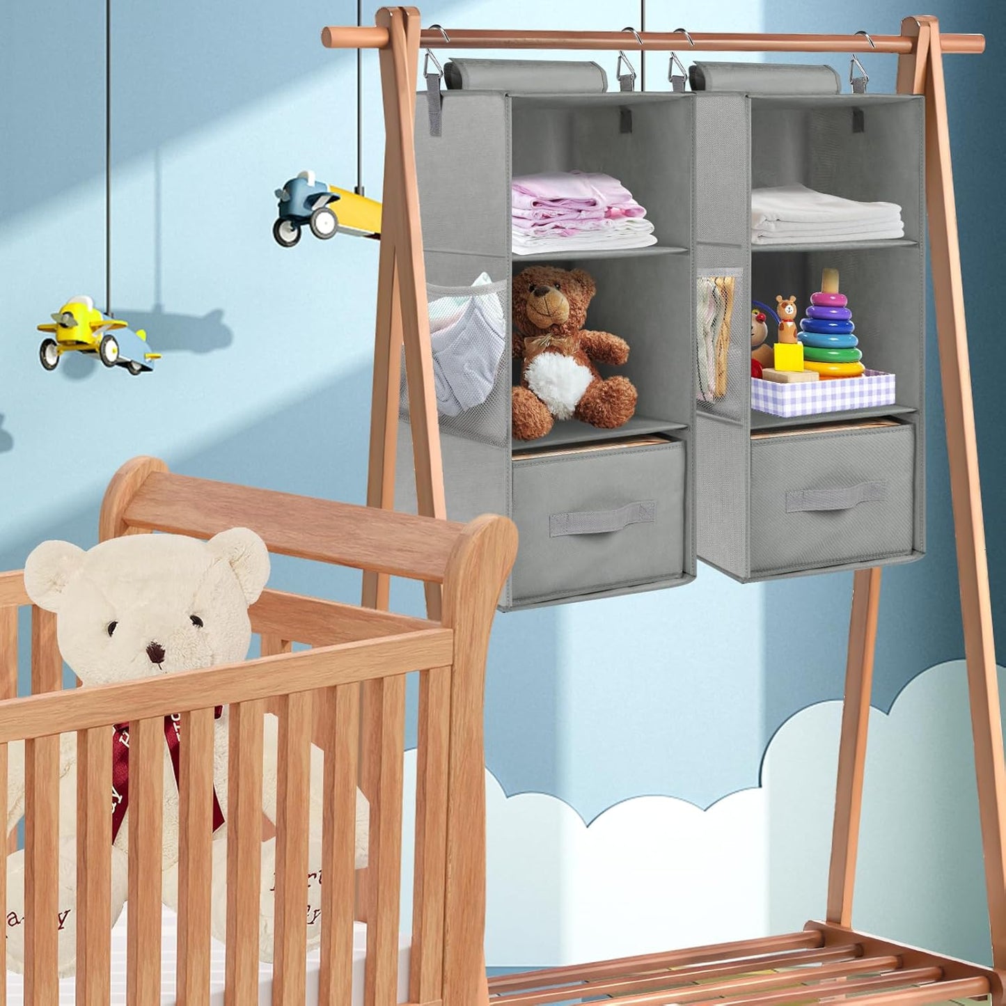 3-Shelf Closet 2 Pack Closet Closet 22.8" 11" 11" punemi Hanging Organizer, Hanging Organizer with Drawers, Foldable