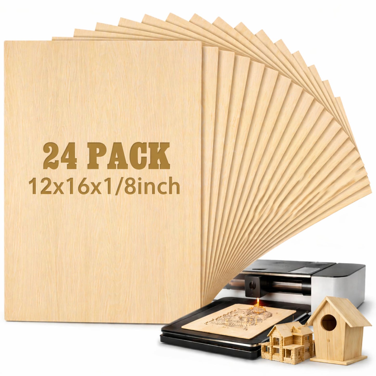 Juexica 24 Pcs 12" X 16"x 1/8" Basswood Craft Sheets, 3mm Plywood Board Wood Thin Sheets for Arts Crafts Woodworking Scroll Sawing Projects Painting Drawing Laser Cutting Projects