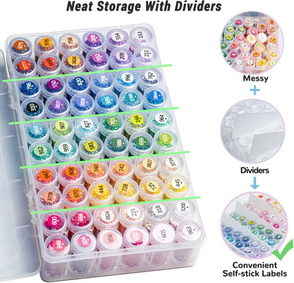forever young Diamond Painting Storage Containers, 1 Pack 60 Grids Bead Organizer and Diamond Painting Labels, Bead Organizers and Storage for Diamond Art Accessories, Diamond Bead Storage