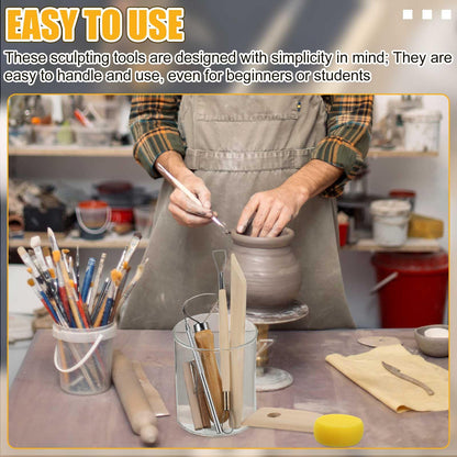 Leriton 160 Pcs Pottery Clay Tools Kit Sculpting Clay Tool Includes Cutting Modeling Trimming with Wooden Handles Carving Kit for Beginners Carving Shaping