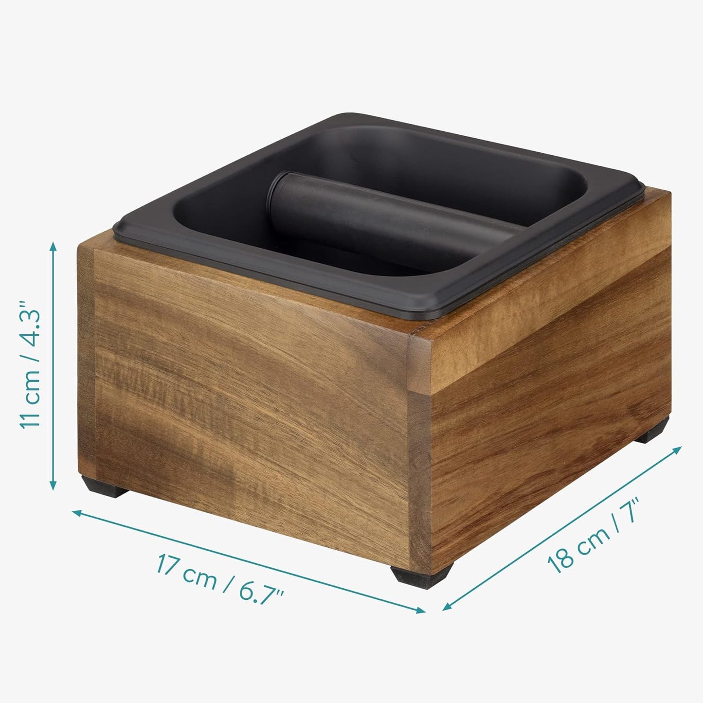 Navaris Coffee Knock Box, Stainless Steel and Wood Bin for Espresso Machine Coffee Grounds with Silicone Bar for