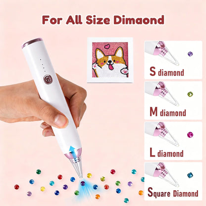 Electric Diamond Painting Art Pen, Vacuum Diamond Art Pen with 2 Replaceable Tips, Ergonomic Design, No Wax Needed Diamond Painting Tools with Adjustable Suction Mode
