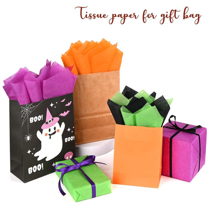 120 Sheets Halloween Tissue Paper for Gift Wrapping, 4 Colors Halloween Wrapping Paper for Gift Bags for Birthday Party Wedding Baby Shower DIY Craft, 20 × 14Inch