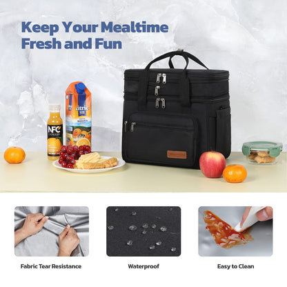 Maelstrom Lunch Box, 23L Insulated Lunch Bag, Expandable Double Deck Cooler Bag, Lightweight Leakproof Tote Bag With Side Tissue Pocket, Suit For Men and Women (A. Black)