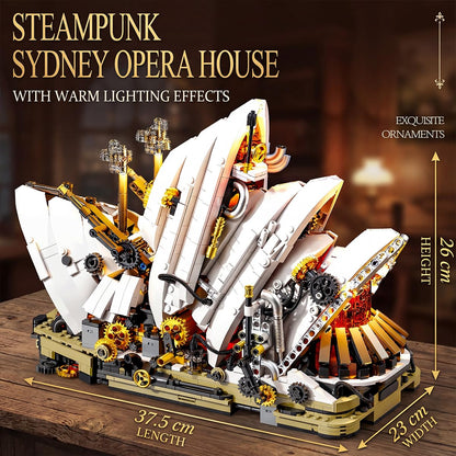 Miabrixbrix Steampunk Sydney Opera House Building Set for Adults, Detailed Architecture Model with Lights & Gears Display,Retro Modular Building Blocks, for Architecture Enthusiasts 1940pcs