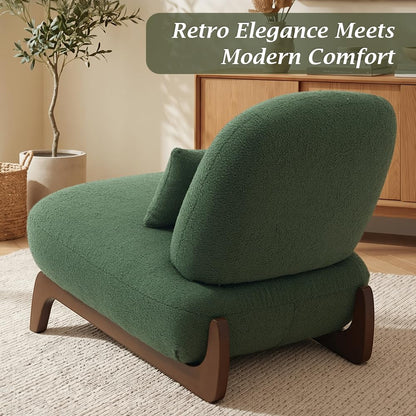 WELAX Modern Boucle Accent Chairs Set of 2, Sturdy Tilted Wood Legs with Thick Cushion & Comfy Lumbar Pillow, Armless Reading Chairs for Living Room, Lounge, Bedroom - Green