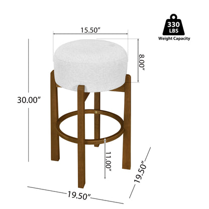 Christopher Knight Home Lera Modern Counter Height Bar Stools Set of 4, Fabric Round Stool Chair for Kitchen Island, Wooden Dining Room Chair, Upholstered Counter Stool with Footrest,Dark Walnut+Ivory