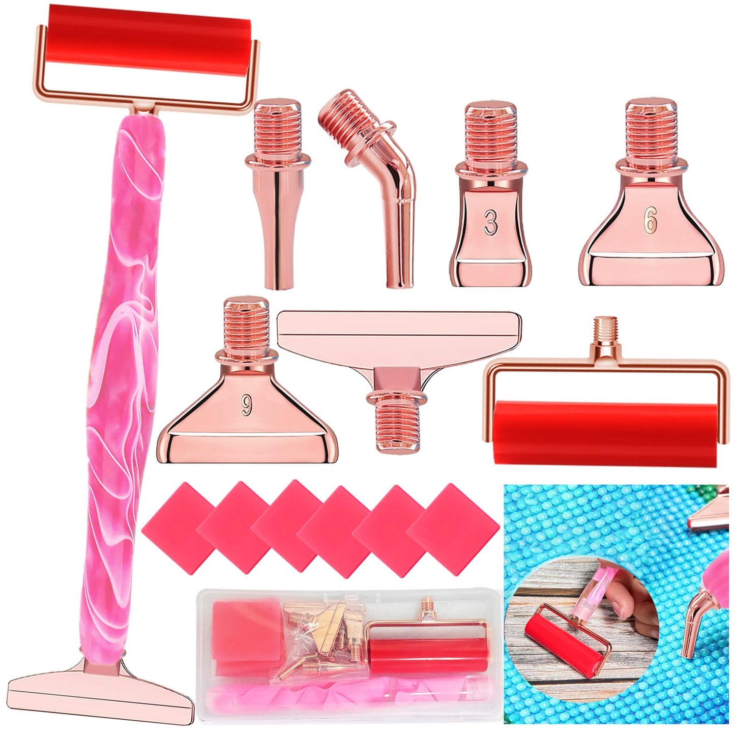 Diamond Art Pens Tools Diamond Painting Accessories Kits with Screw Metal Tip Roller Diamond Painting Pen Drill Bead Dot Pens for Art Craft Nail (Pink Pen Rose Gold 6)