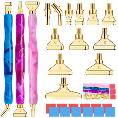 Sttargxing 28 PCS Diamond Painting Pen Kit,13PCS Stainless Steel Tips with 12 Clay, Multi Placer Tips 5D Diamond Painting Accessories, Diamond Painting Pen Replacement for DIY Craft(Gold)