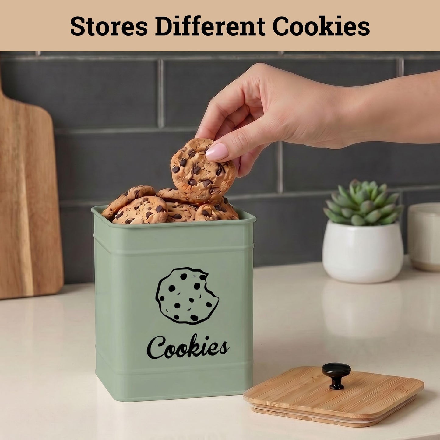Cookie Jar with Airtight Lid - 1 Gallon - 6"D x 8"H Green Iron Cookie Tin with Bamboo Lid - Large Cookie Jars with Lids Airtight - Farmhouse Cookie Jars for Kitchen Counter Decorative - Cookies Jar