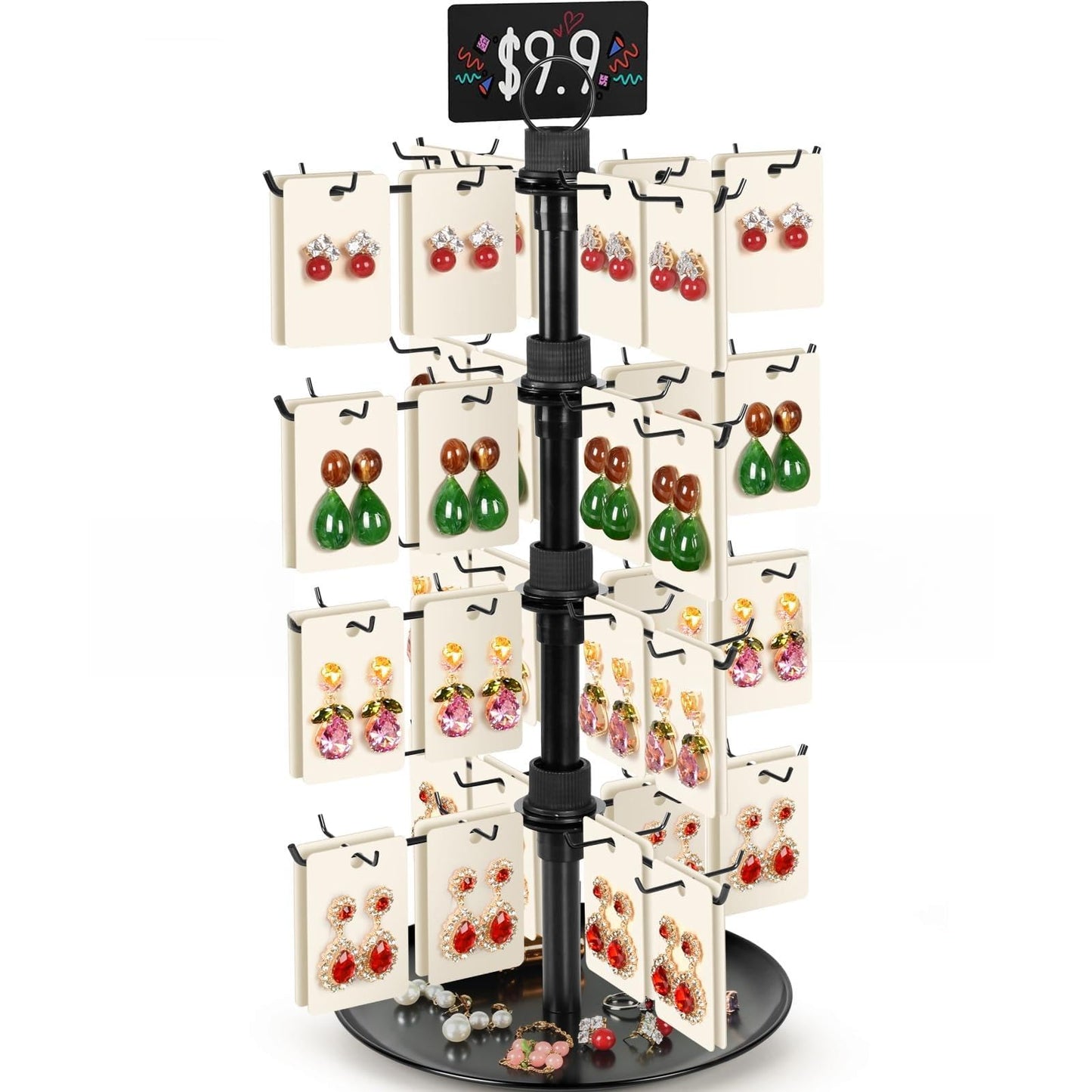 GEAMSAM Jewelry Display for Vendors with 80 Hooks, 4 Tier Rotating Display Stand Earring Holder Organizer Adjustable Height, Earring Rack Keychain Necklace Bracelet Display for Retail