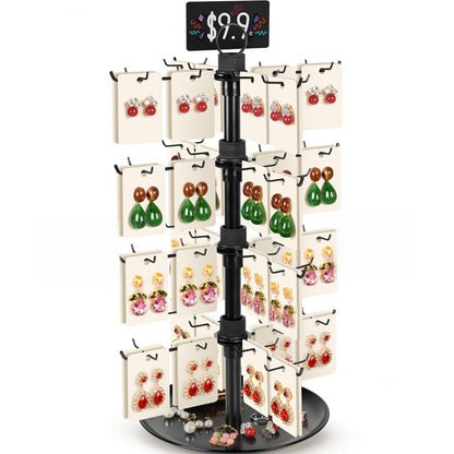 GEAMSAM Jewelry Display for Vendors with 80 Hooks, 4 Tier Rotating Display Stand Earring Holder Organizer Adjustable Height, Earring Rack Keychain Necklace Bracelet Display for Retail