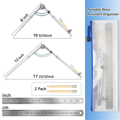 WORKLION Woodworking Compass Geometry Tool - Professional Locking Drafting Compass with Pencil Holder - 12 Inch Metal Geometry Compass for Drawing Circles and Geometry.